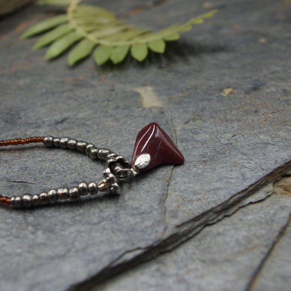 Earthy Red Jasper Pendant with Beaded Chain - Picture 2 of 5